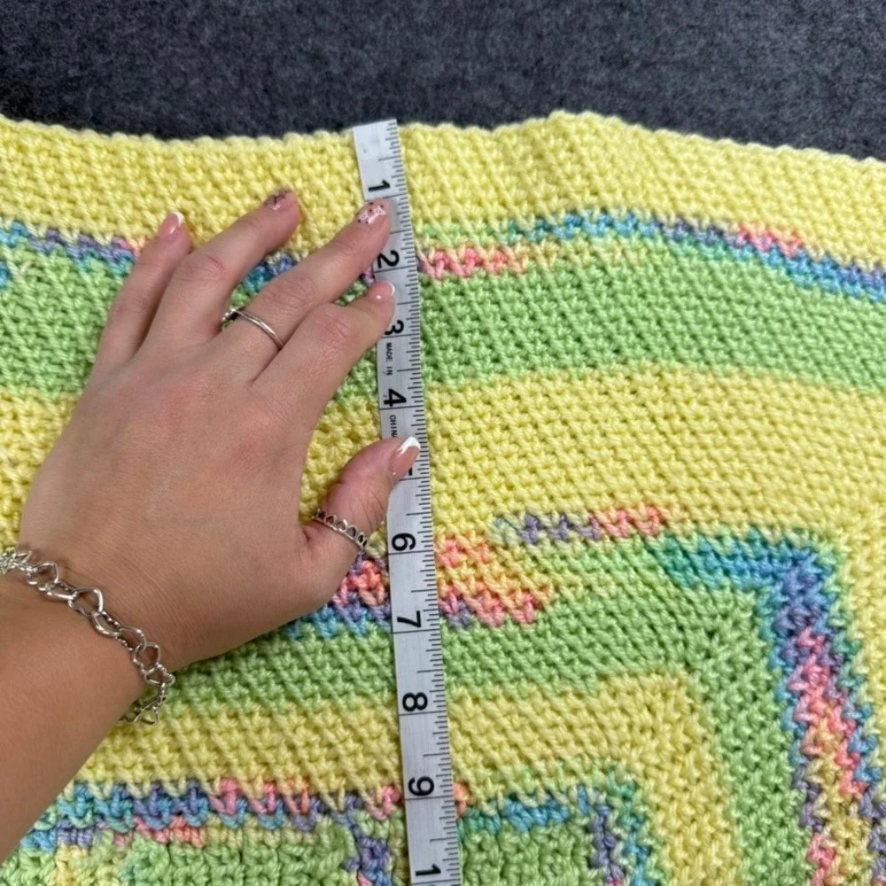 Handmade Crochet Baby Blanket Yellow Green Pastel Rainbow‎ Stripes 36x40